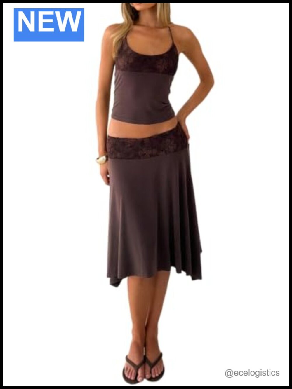 Women's 2 Piece Skirt Set Halter Top Asymmetrical Midi Skirt Summer Outfit
